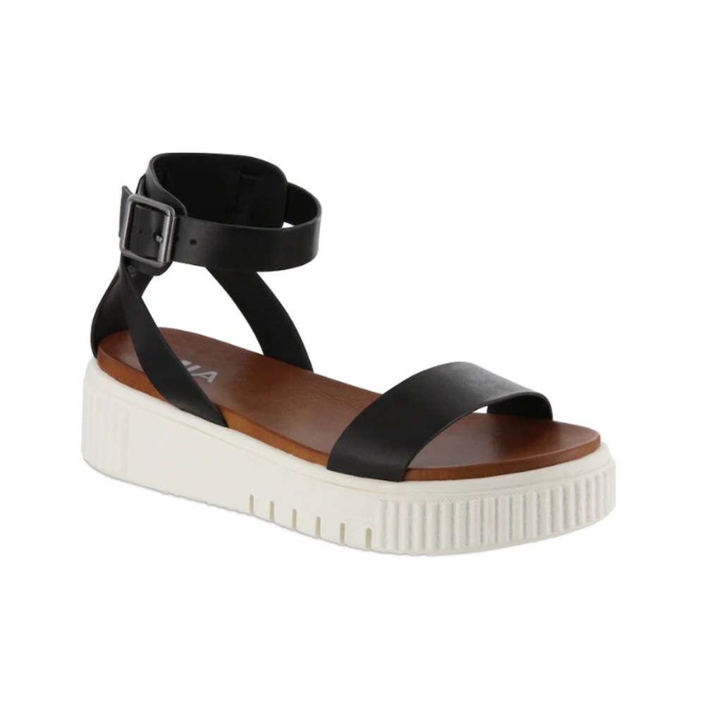 MIA Shoes Women's Ameera Ankle Strap Flat Sandals Black Leather 10 M US